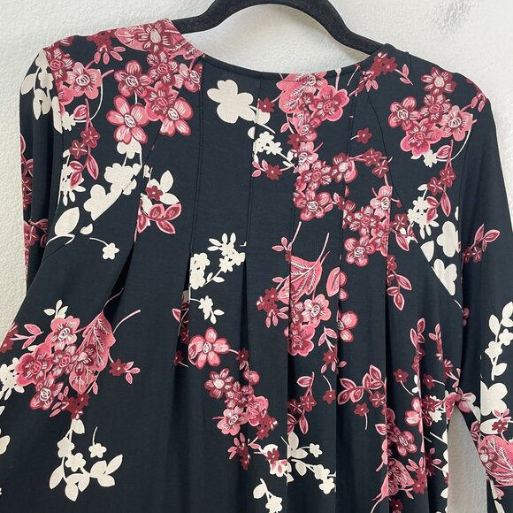 J Jill Wearever Womens Medium Floral Tunic Top Pleated Back 3/4 Sleeve Shirt - Picture 8 of 8
